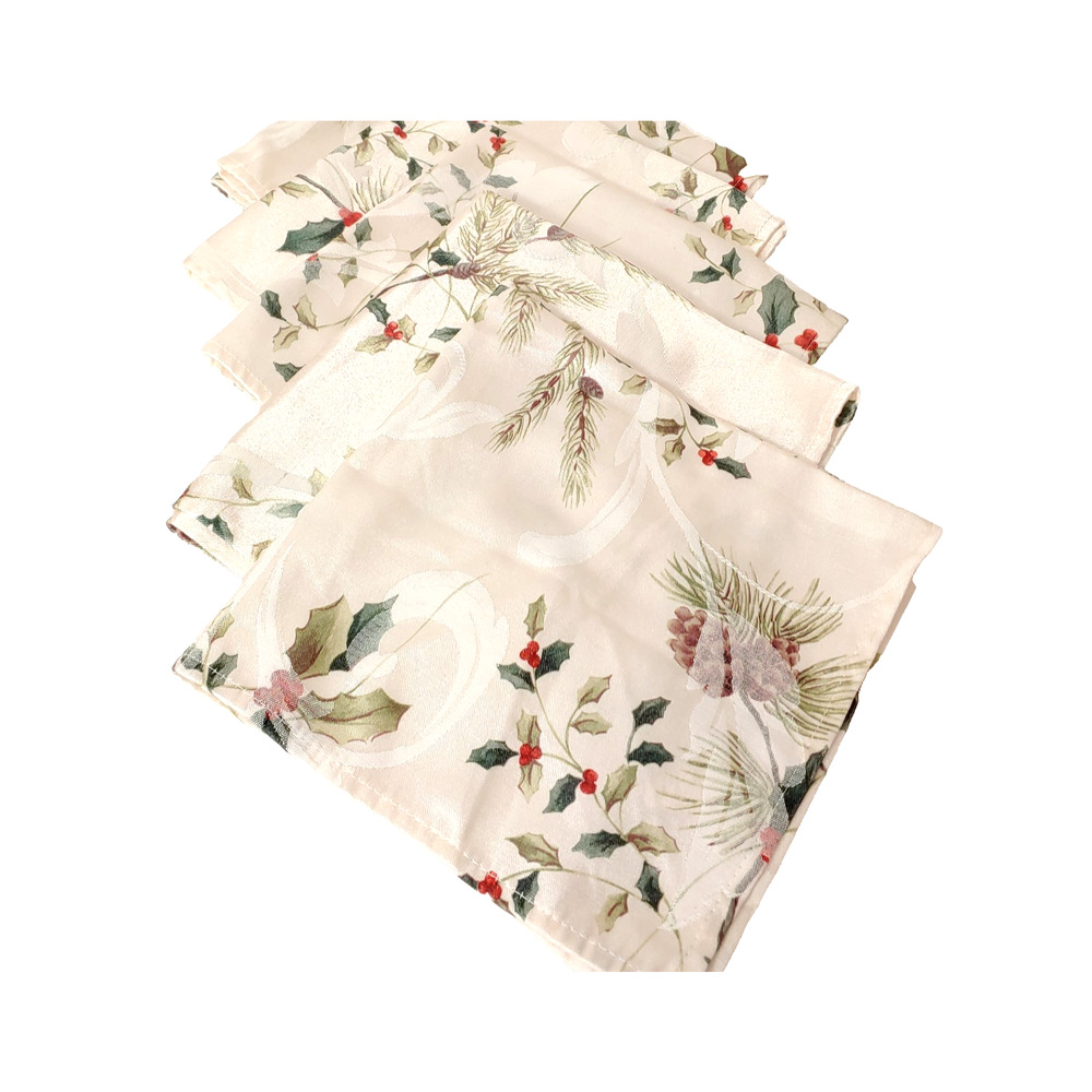 Holiday Christmas Napkins Set‎ of 5 Ivory Pine Cones St Nicholas Alpine Season - Picture 2 of 12